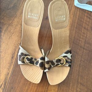 Stuart Weitzman Animal Print Sandals with Gold Accent